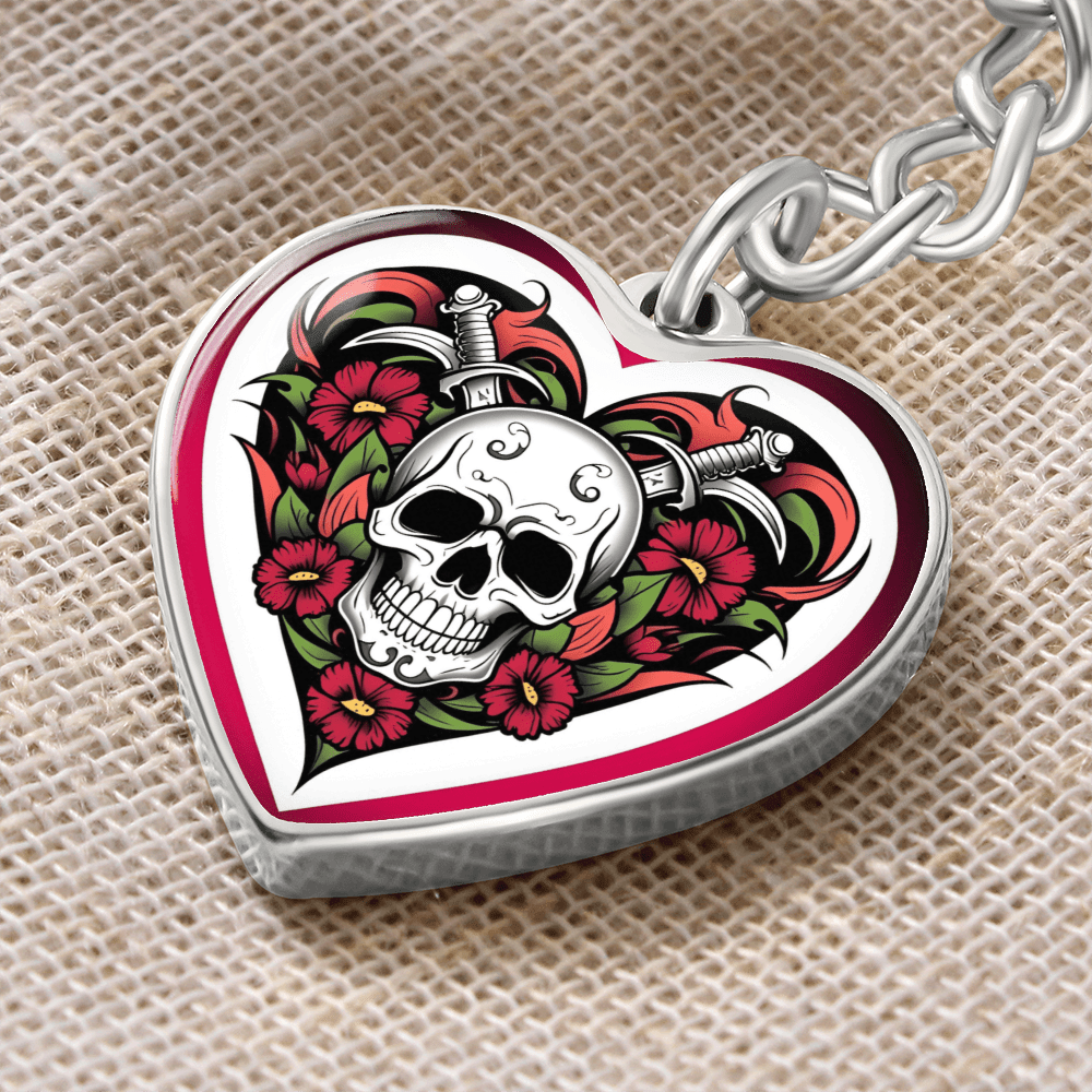 Skull & Dagger Heart Key Chain – Fierce Love Symbol | Gothic – Graphic Heart Keychain (Silver) Accessories by ShineOn Fulfillment