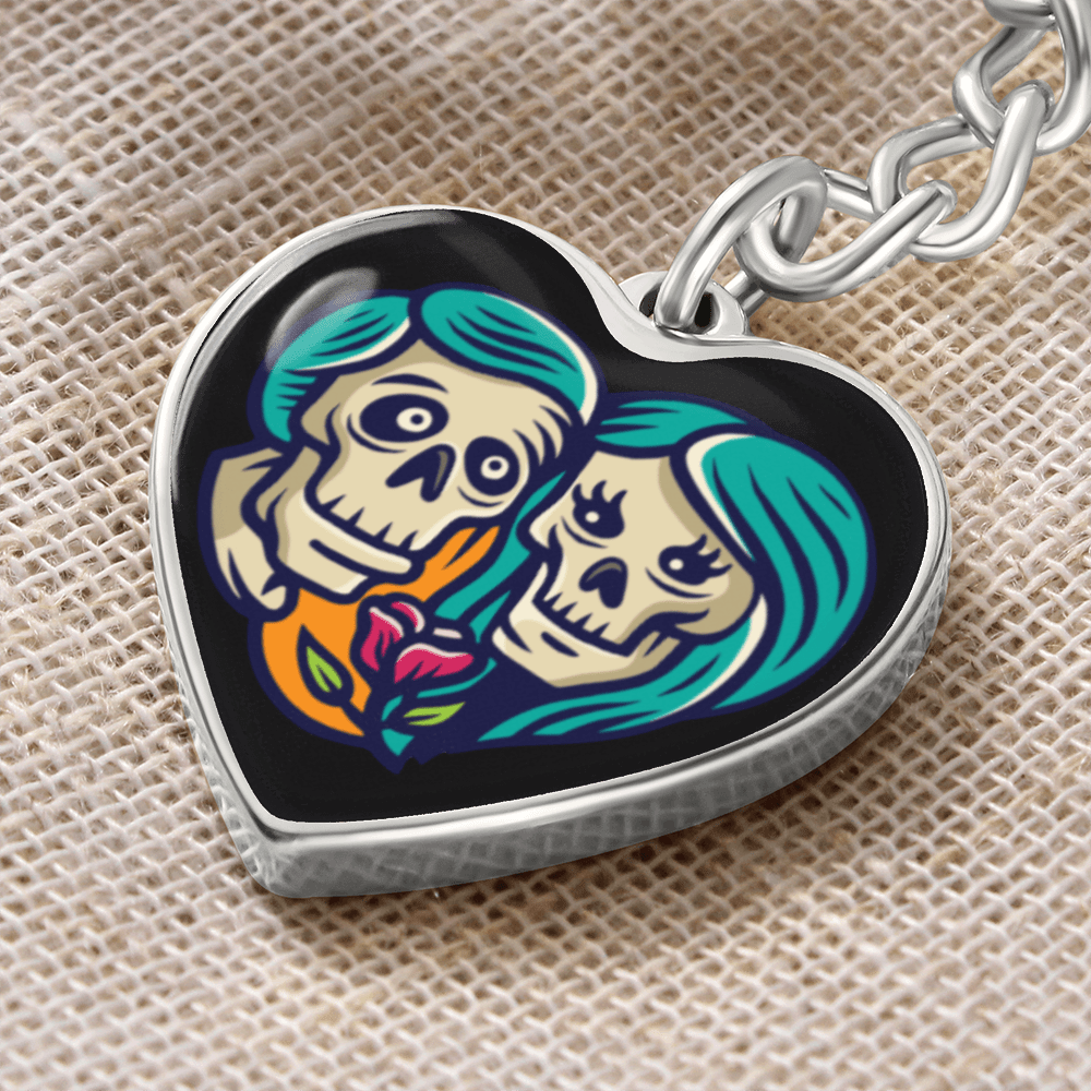 Sacred Heart Keychain – Day of the Dead Inspired Romantic I – Graphic Heart Keychain (Silver) Accessories by ShineOn Fulfillment