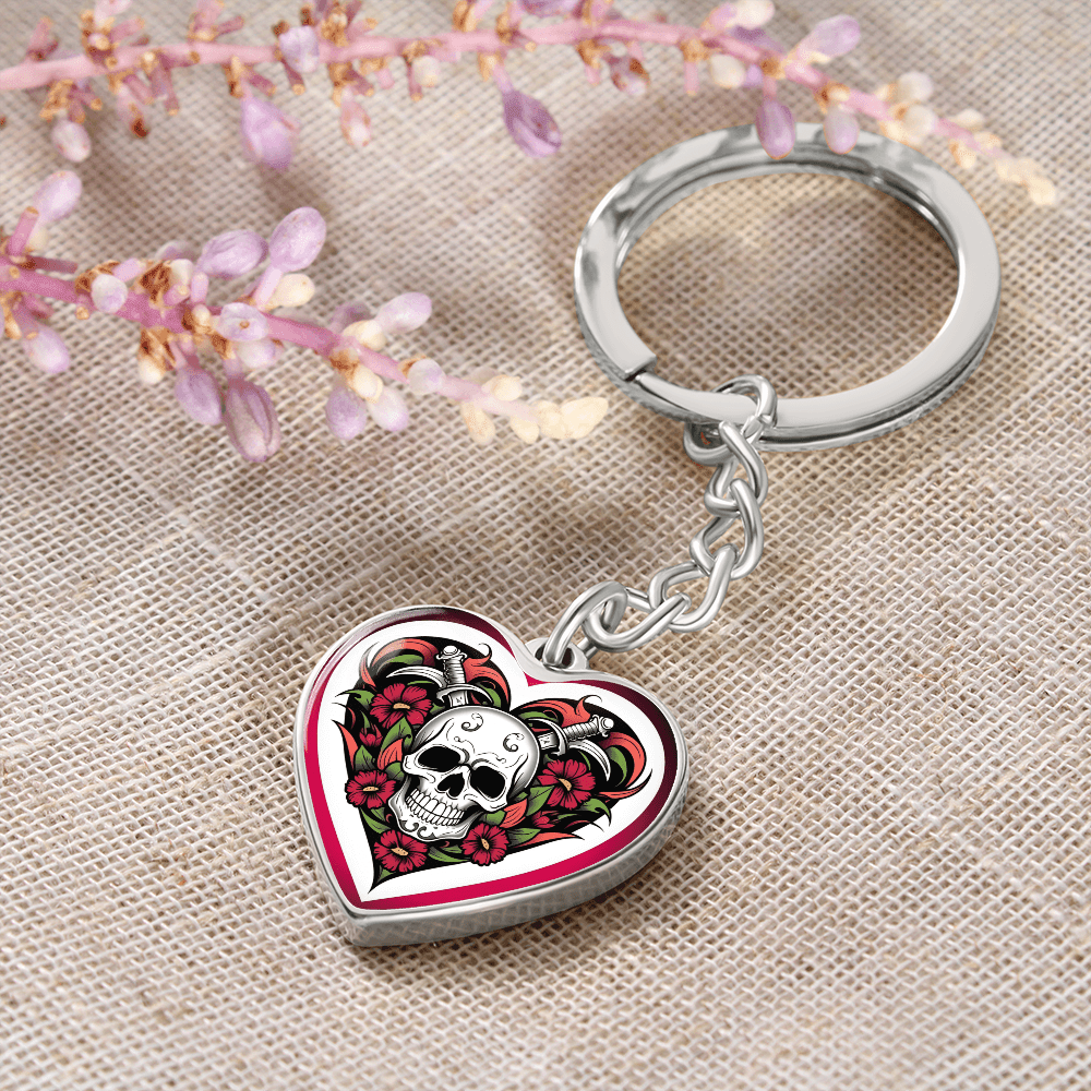 Skull & Dagger Heart Key Chain – Fierce Love Symbol | Gothic – Graphic Heart Keychain (Gold) Accessories by ShineOn Fulfillment