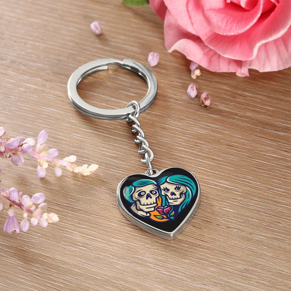 Sacred Heart Keychain – Day of the Dead Inspired Romantic I – Graphic Heart Keychain (Gold) Accessories by ShineOn Fulfillment