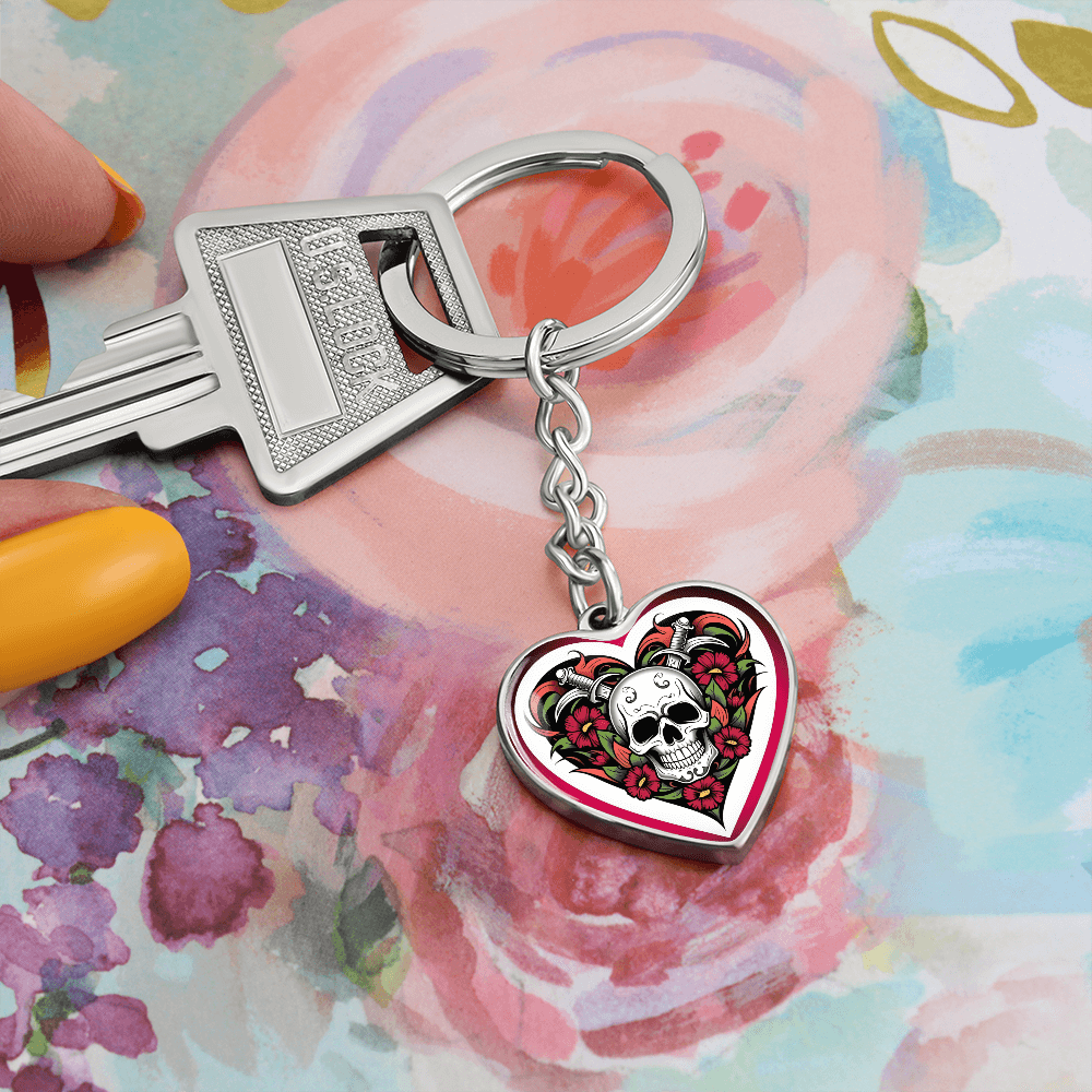 Skull & Dagger Heart Key Chain – Fierce Love Symbol | Gothic – Graphic Heart Keychain (Silver) Accessories by ShineOn Fulfillment