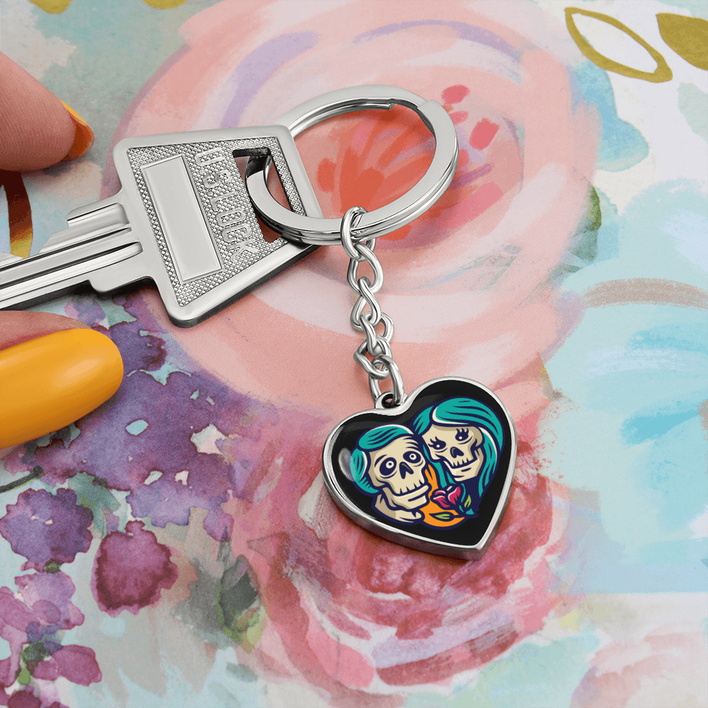 Sacred Heart Keychain – Day of the Dead Inspired Romantic I – Graphic Heart Keychain (Silver) Accessories by ShineOn Fulfillment