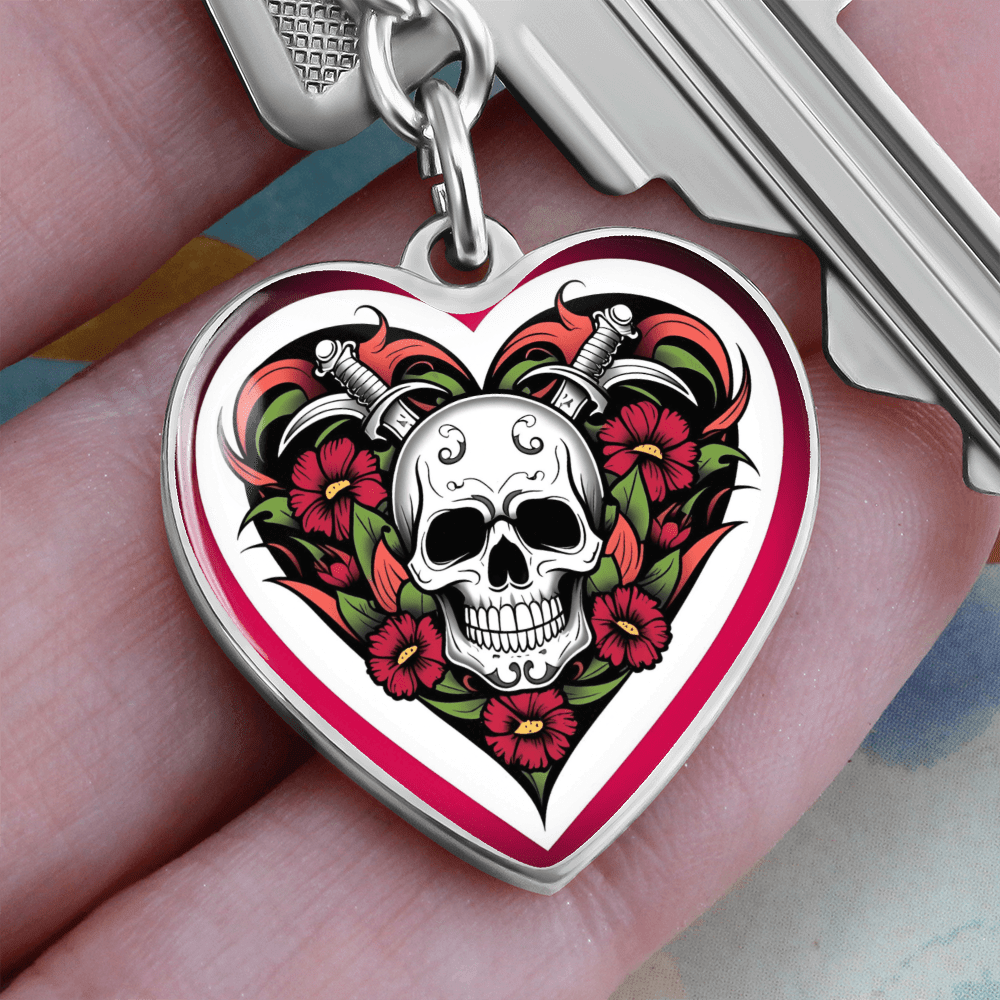 Skull & Dagger Heart Key Chain – Fierce Love Symbol | Gothic – Graphic Heart Keychain (Silver) Accessories by ShineOn Fulfillment