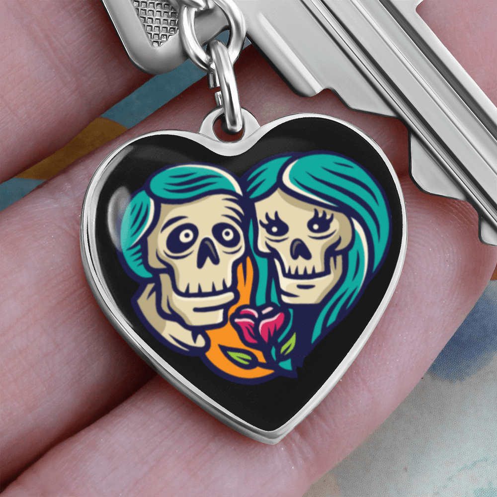 Sacred Heart Keychain – Day of the Dead Inspired Romantic I – Graphic Heart Keychain (Silver) Accessories by ShineOn Fulfillment