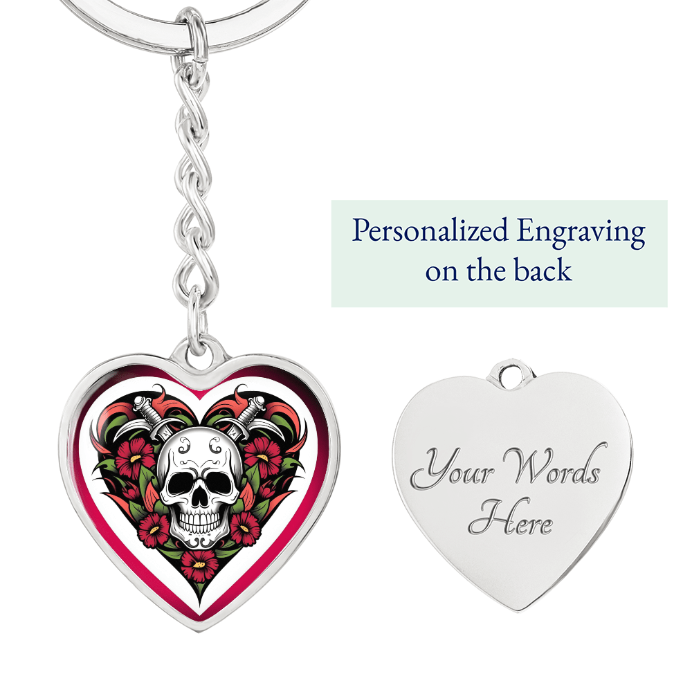 Skull & Dagger Heart Key Chain – Fierce Love Symbol | Gothic – Graphic Heart Keychain (Silver) Accessories by ShineOn Fulfillment