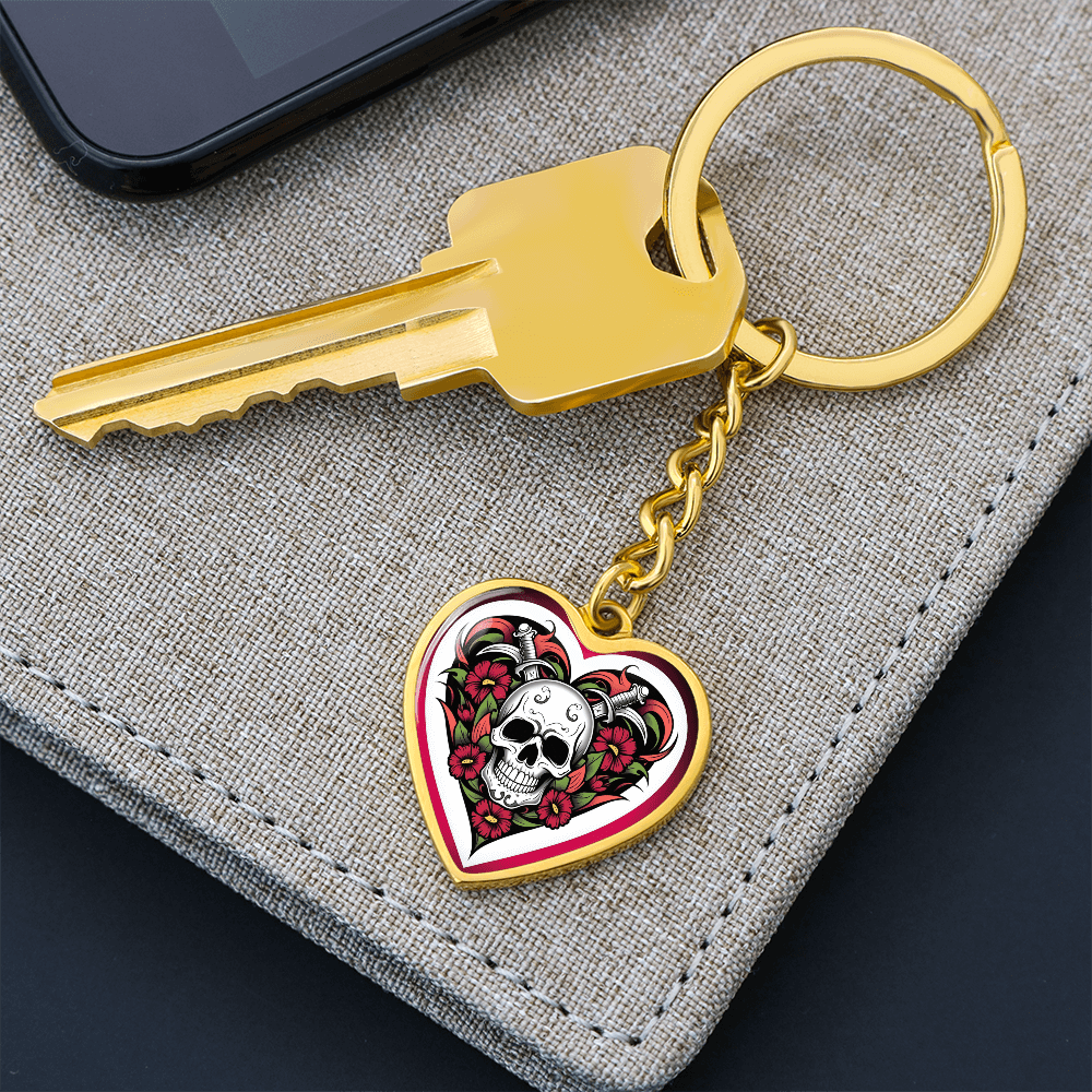Skull & Dagger Heart Key Chain – Fierce Love Symbol | Gothic – Graphic Heart Keychain (Gold) Accessories by ShineOn Fulfillment