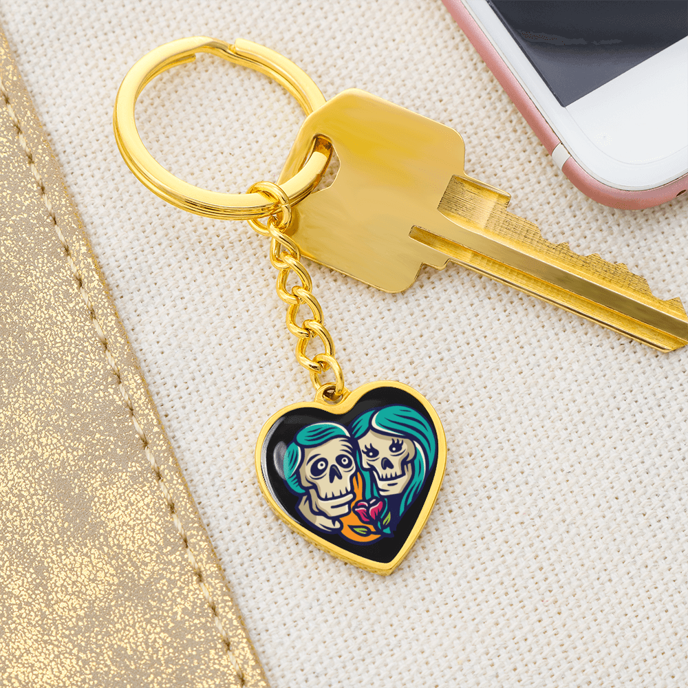 Sacred Heart Keychain – Day of the Dead Inspired Romantic I – Graphic Heart Keychain (Gold) Accessories by ShineOn Fulfillment