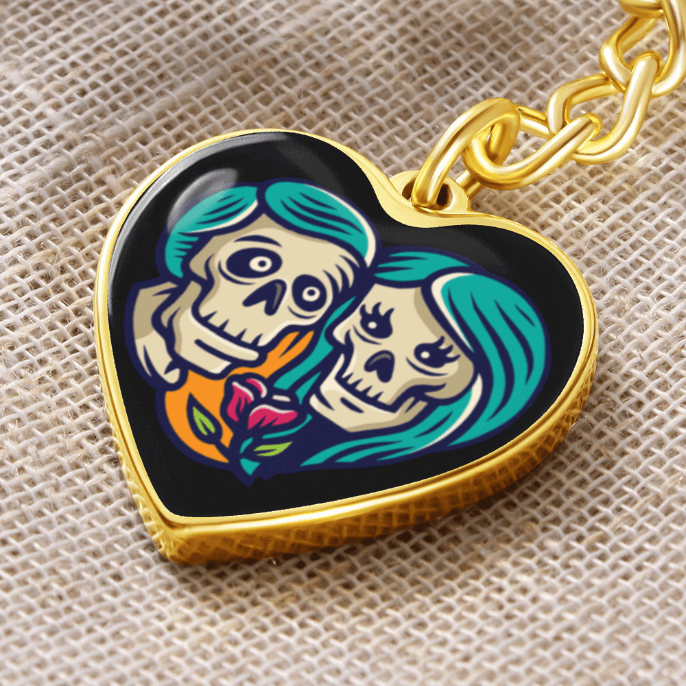 Sacred Heart Keychain – Day of the Dead Inspired Romantic I – Graphic Heart Keychain (Gold) Accessories by ShineOn Fulfillment