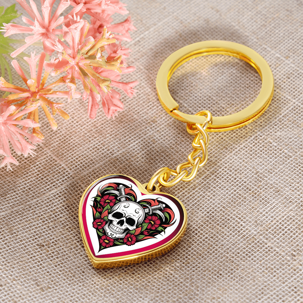 Skull & Dagger Heart Key Chain – Fierce Love Symbol | Gothic – Graphic Heart Keychain (Gold) Accessories by ShineOn Fulfillment