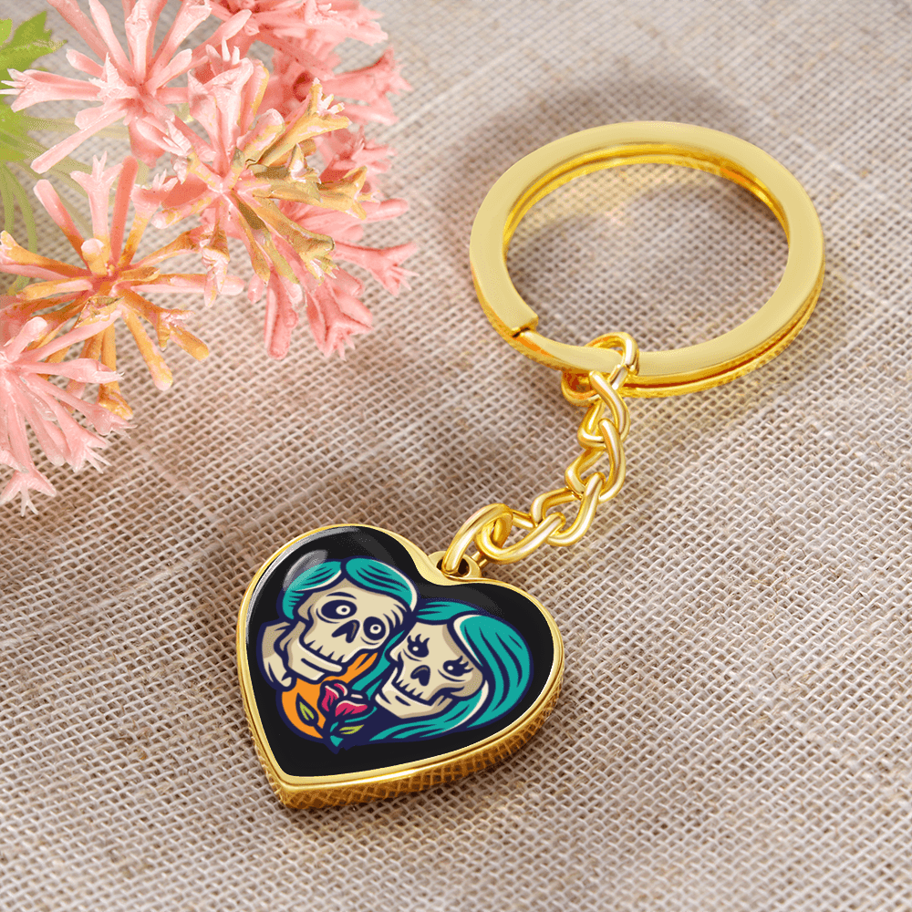Sacred Heart Keychain – Day of the Dead Inspired Romantic I – Graphic Heart Keychain (Gold) Accessories by ShineOn Fulfillment