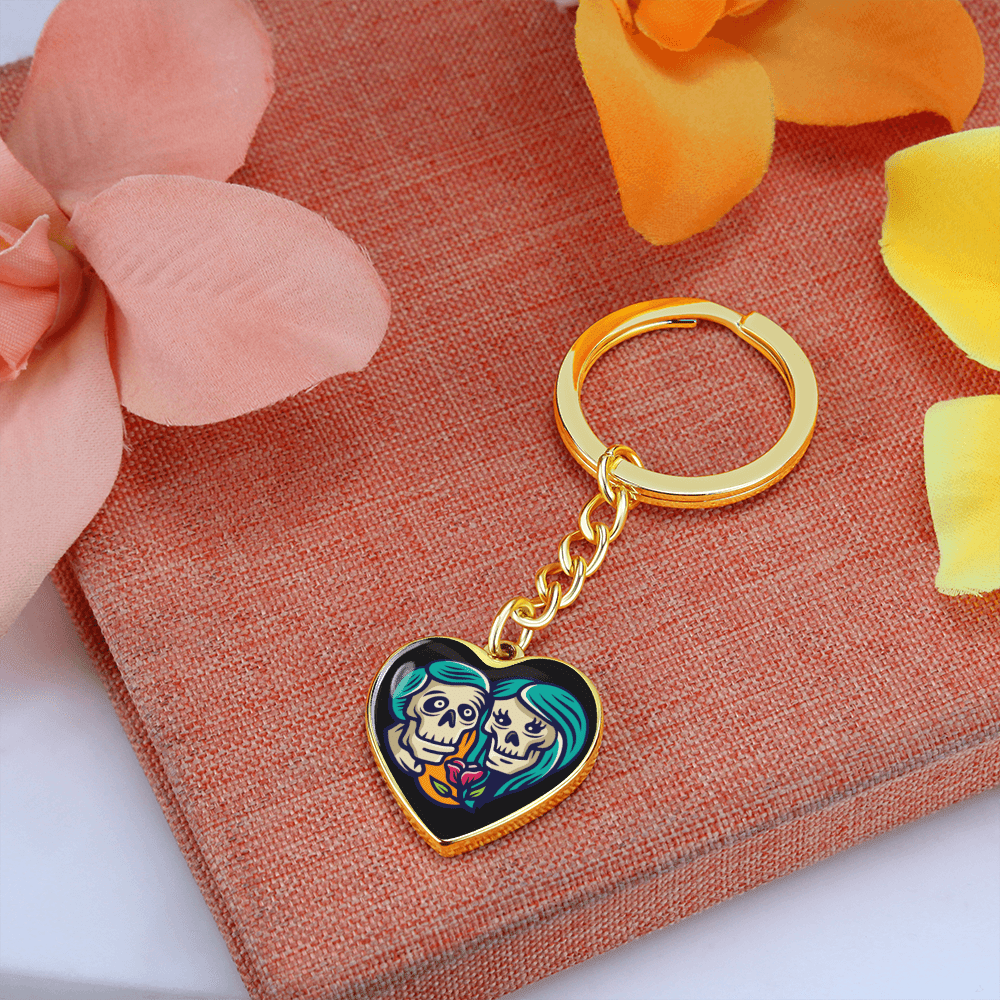 Sacred Heart Keychain – Day of the Dead Inspired Romantic I – Graphic Heart Keychain (Gold) Accessories by ShineOn Fulfillment