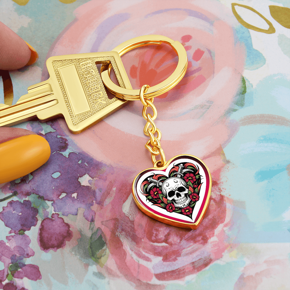 Skull & Dagger Heart Key Chain – Fierce Love Symbol | Gothic – Graphic Heart Keychain (Gold) Accessories by ShineOn Fulfillment