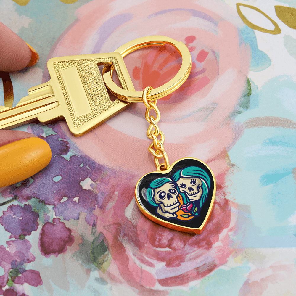 Sacred Heart Keychain – Day of the Dead Inspired Romantic I – Graphic Heart Keychain (Gold) Accessories by ShineOn Fulfillment