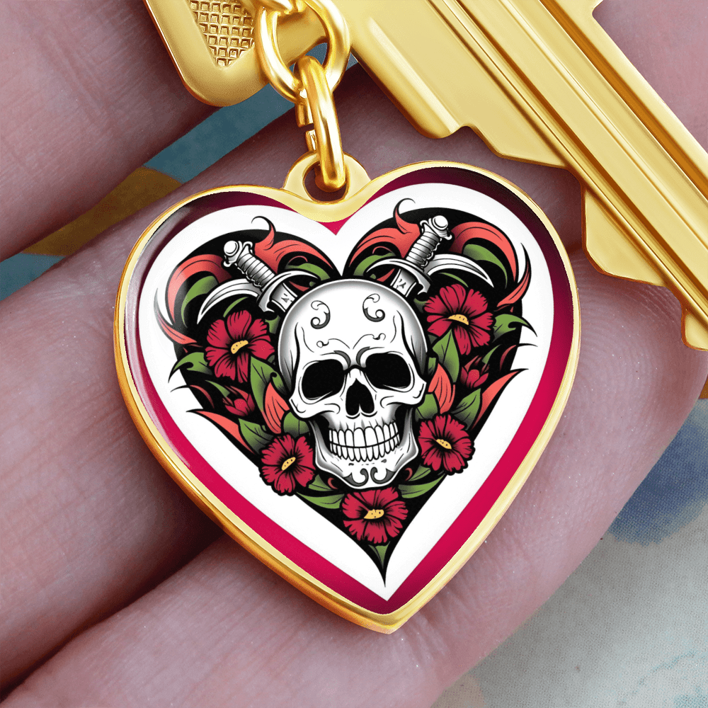 Skull & Dagger Heart Key Chain – Fierce Love Symbol | Gothic – Graphic Heart Keychain (Gold) Accessories by ShineOn Fulfillment