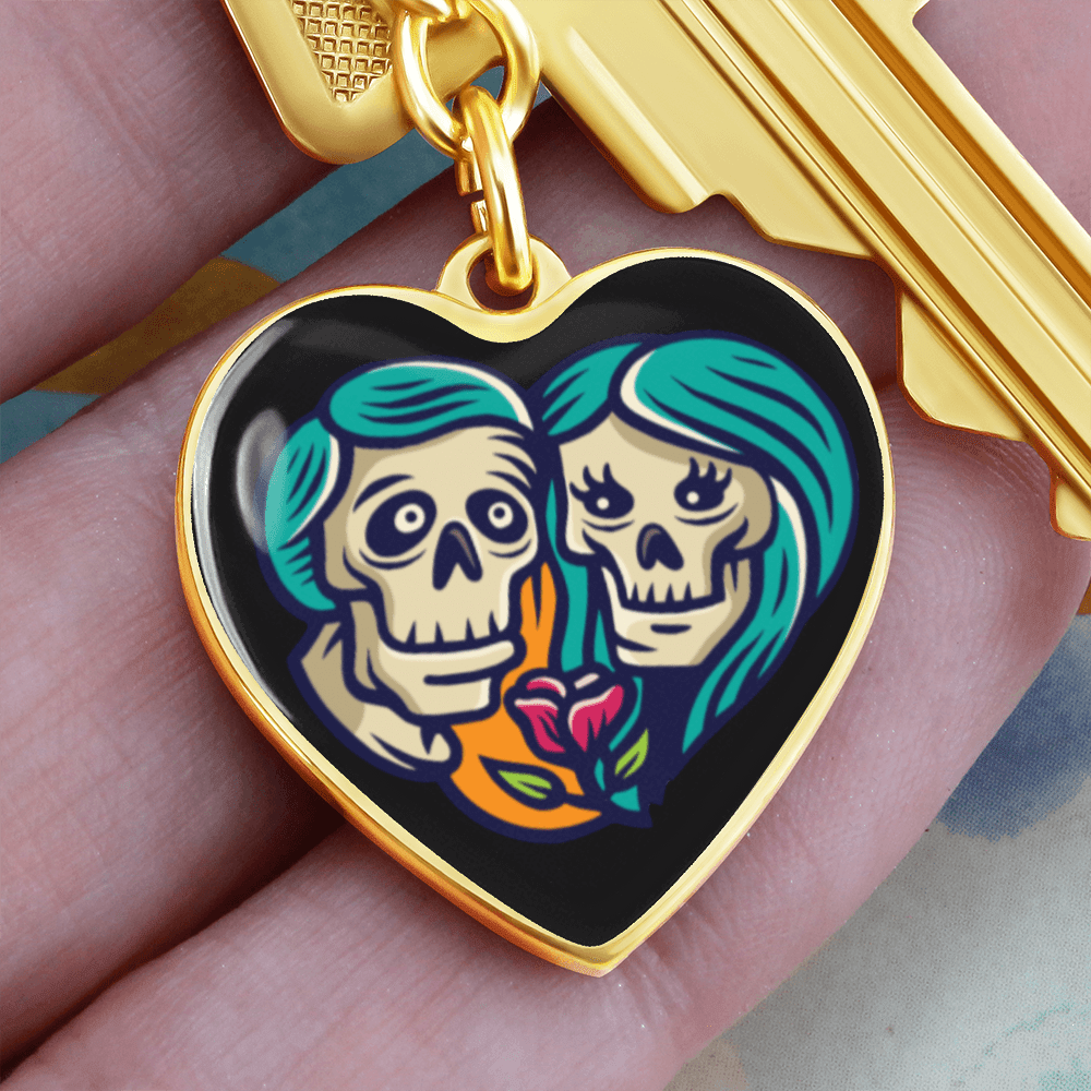 Sacred Heart Keychain – Day of the Dead Inspired Romantic I – Graphic Heart Keychain (Gold) Accessories by ShineOn Fulfillment