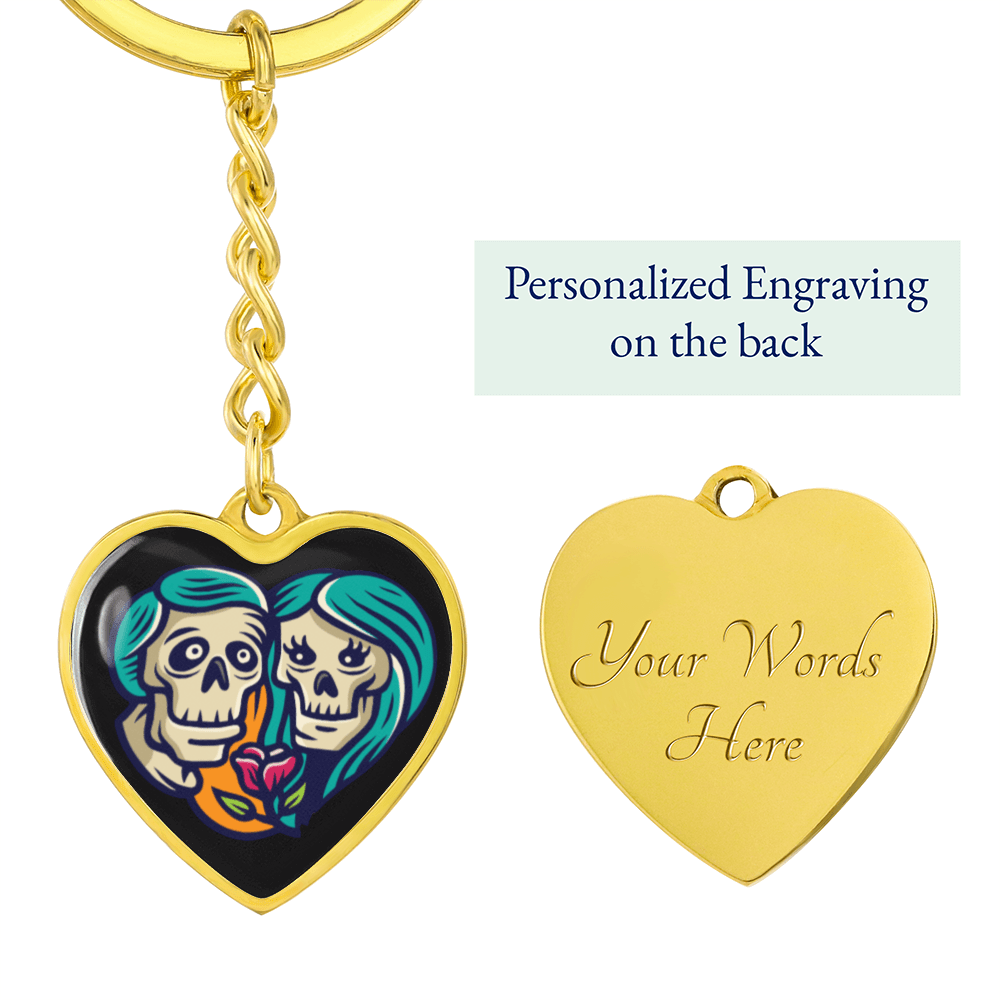 Sacred Heart Keychain – Day of the Dead Inspired Romantic I – Graphic Heart Keychain (Gold) Accessories by ShineOn Fulfillment