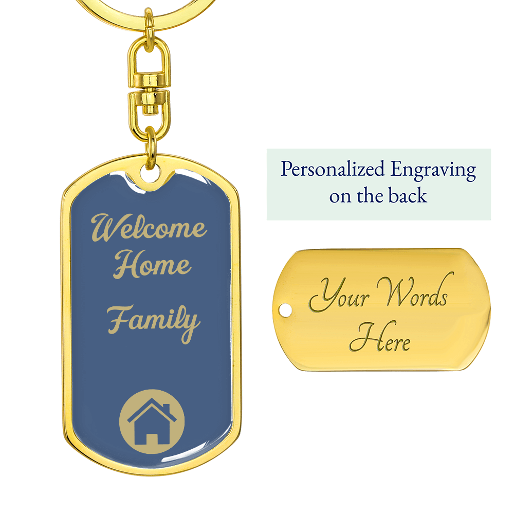 Welcome Home Keychain – Family Themed Homeowner Gift | New – Dog Tag with Swivel Keychain (Gold) Accessories by ShineOn Fulfillment