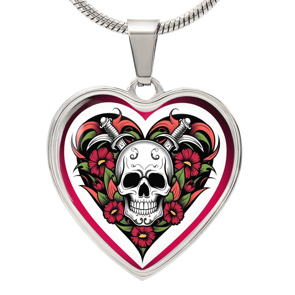 Skull & Dagger Heart Necklace – Fierce Love Symbol | Gothic – Luxury Necklace (Silver) Jewelry for A1013T (1 view)