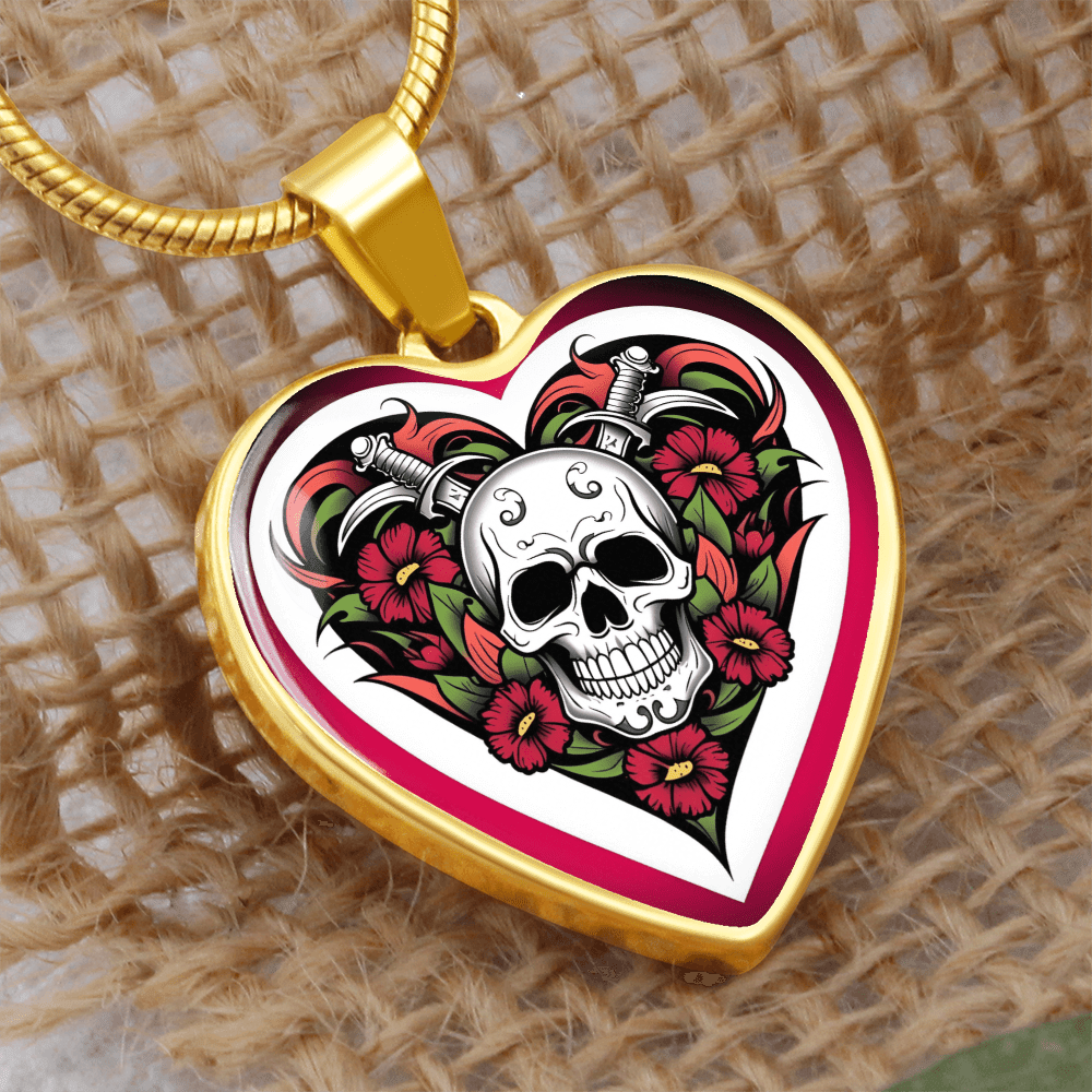 Skull & Dagger Heart Necklace – Fierce Love Symbol | Gothic – Luxury Necklace (Gold) Jewelry for A1013T (6 view)