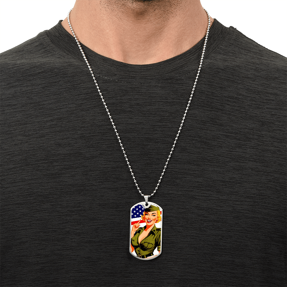 Patriotic Pin Up Dog Tag Necklace – Retro Military Tribute – Military Chain (Gold) Jewelry for A1014T (7 view)