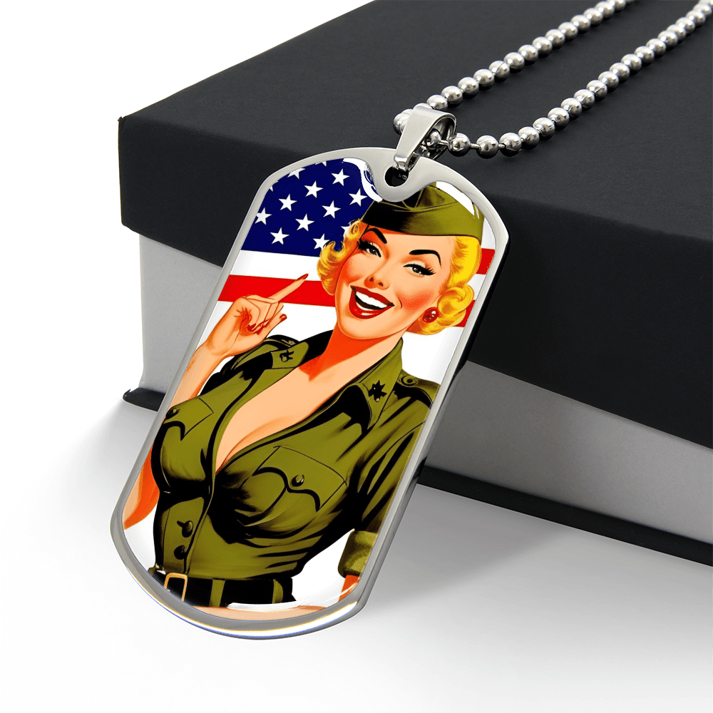 Patriotic Pin Up Dog Tag Necklace – Retro Military Tribute – Military Chain (Gold) Jewelry for A1014T (10 view)