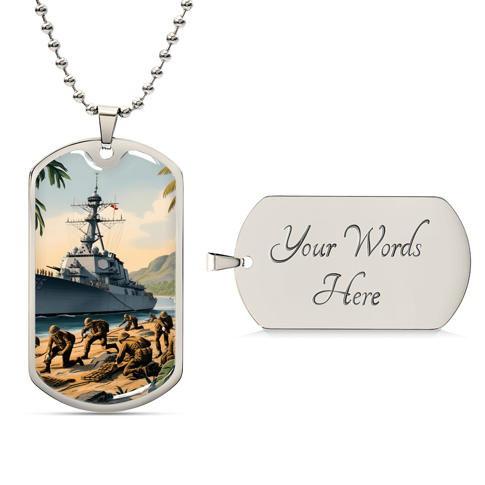 Naval Landing Dog Tag Necklace – Honor, Courage & Service | – Military Chain (Silver) Jewelry by ShineOn Fulfillment