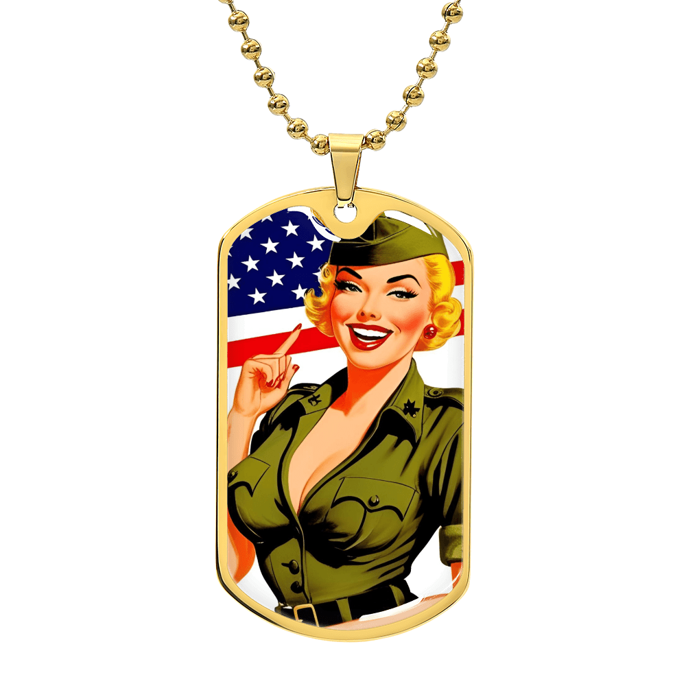 Patriotic Pin Up Dog Tag Necklace – Retro Military Tribute – Military Chain (Gold) Jewelry for A1014T (4 view)