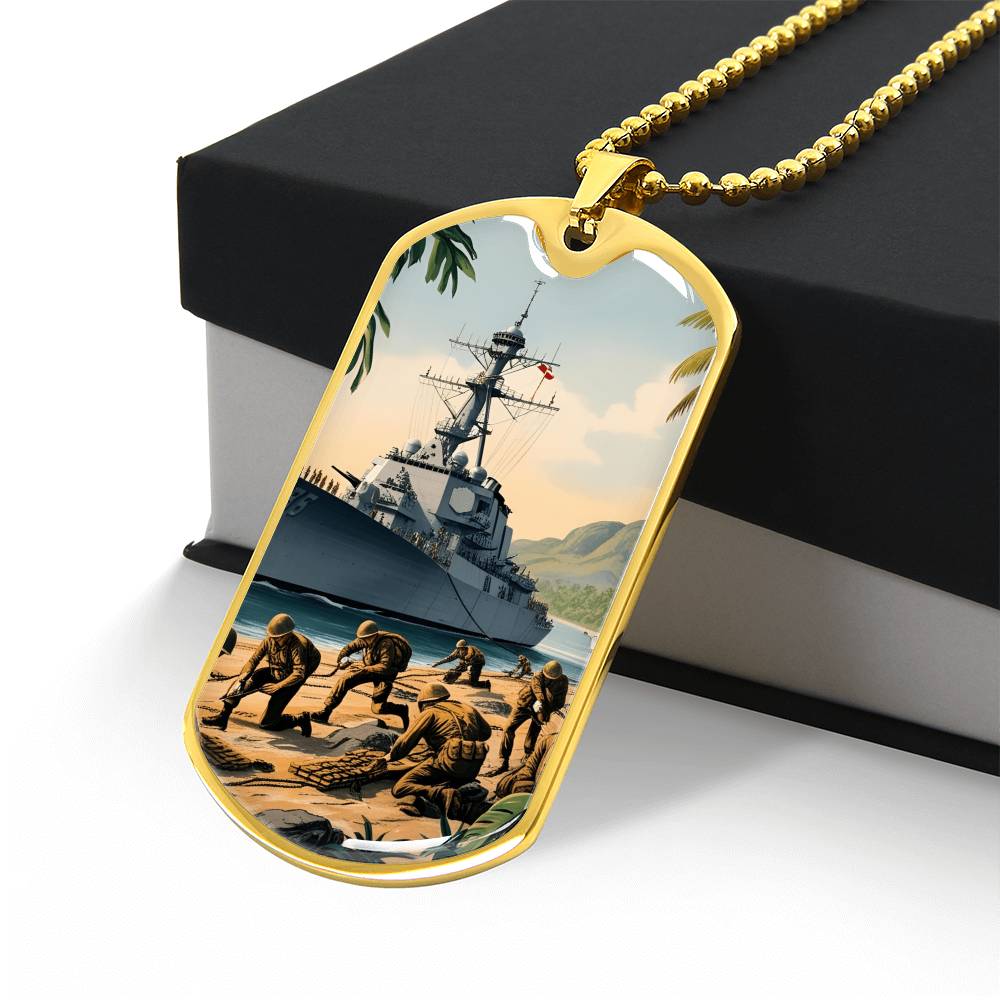 Naval Landing Dog Tag Necklace – Honor, Courage & Service | – Military Chain (Gold) Jewelry by ShineOn Fulfillment