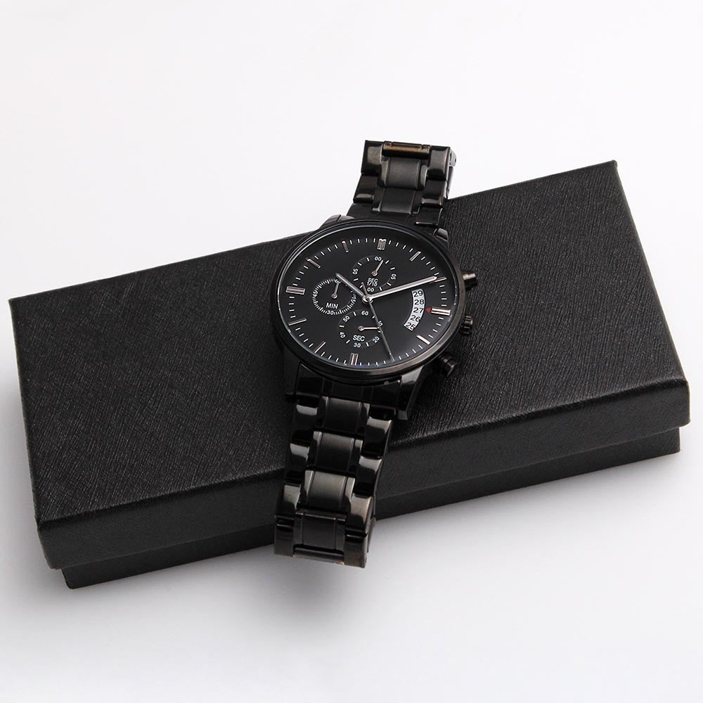 Custom Engraved Black Chronograph Watch | Father's Day, – Luxury Box w/LED Jewelry for E131T (8 view)