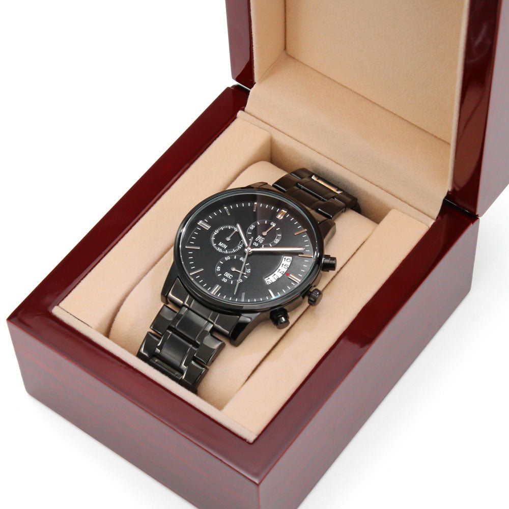 Custom Engraved Black Chronograph Watch | Father's Day, – Luxury Box w/LED Jewelry for E131T (5 view)