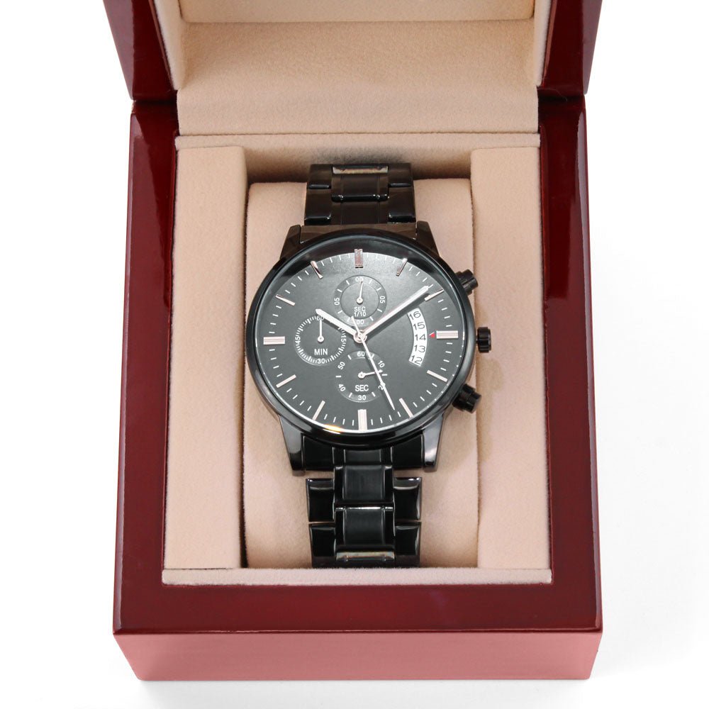 Custom Engraved Black Chronograph Watch | Father's Day, – Luxury Box w/LED Jewelry for E131T (6 view)