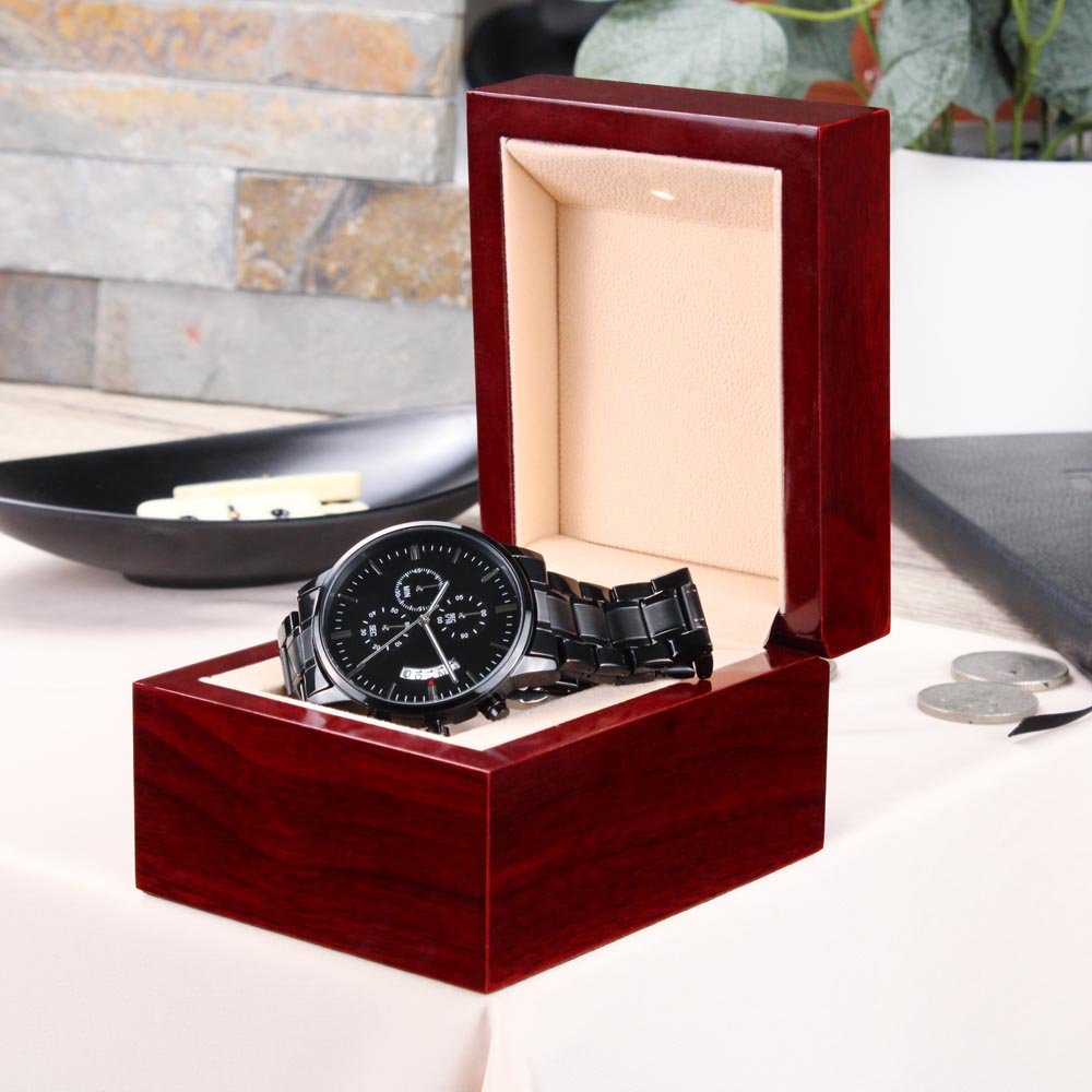 Custom Engraved Black Chronograph Watch | Father's Day, – Luxury Box w/LED Jewelry for E131T (7 view)