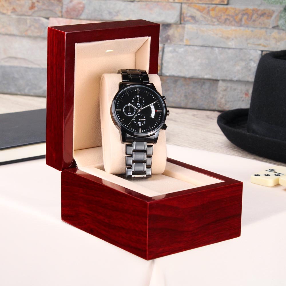 Custom Engraved Black Chronograph Watch | Father's Day, – Luxury Box w/LED Jewelry for E131T (11 view)
