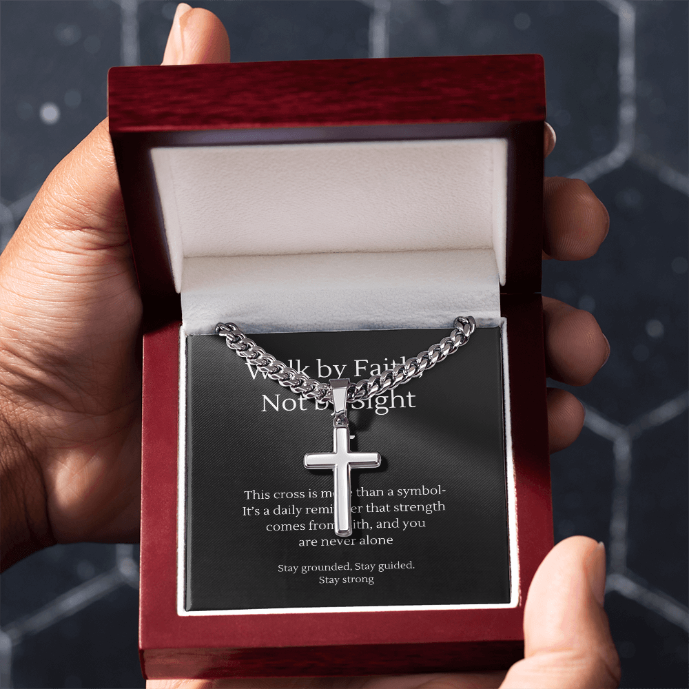 Walk by Faith Cross Necklace for Him – Men's Jewelry with – Luxury Box Jewelry by ShineOn Fulfillment