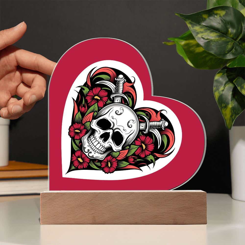 Skull & Dagger Heart – Light up | Acrylic Heart Plaque – Corded LED Base Miscellaneous for G027 (10 view)