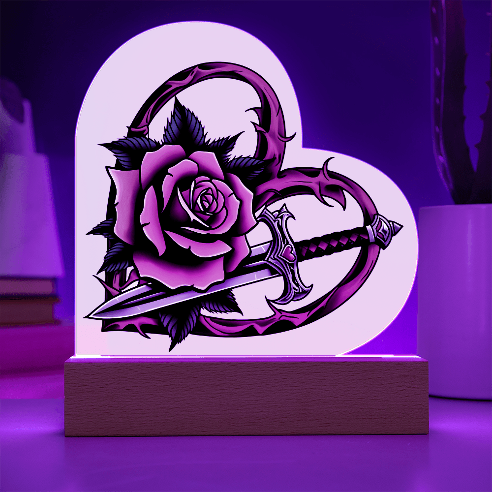 Rose & Dagger Heart – Light up | Acrylic Heart Plaque – Battery Powered LED Base Miscellaneous for decor (5 view)