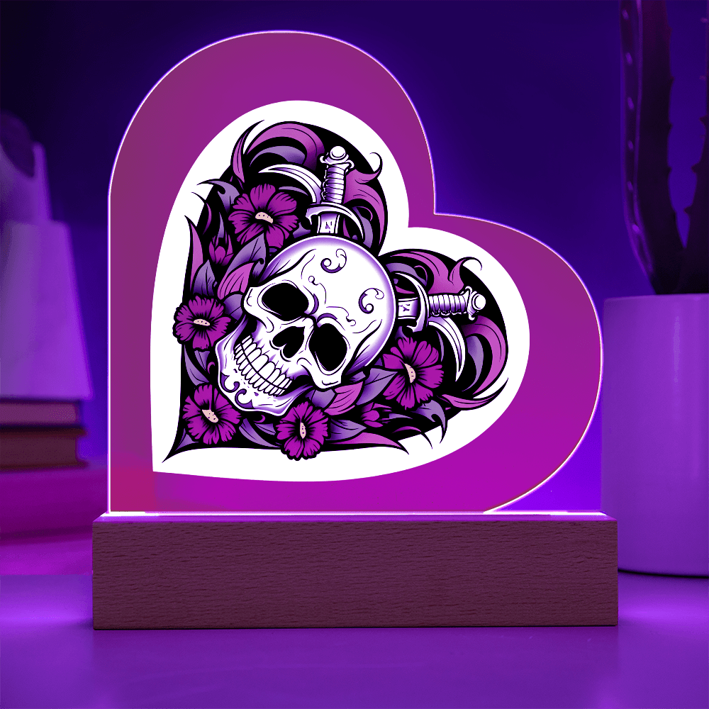 Skull & Dagger Heart – Light up | Acrylic Heart Plaque – Battery Powered LED Base Miscellaneous for G027 (5 view)