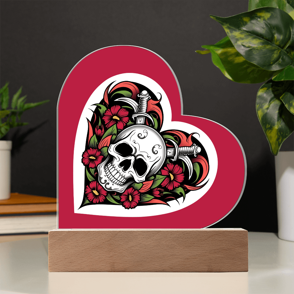 Skull & Dagger Heart – Light up | Acrylic Heart Plaque – Battery Powered LED Base Miscellaneous for G027 (6 view)