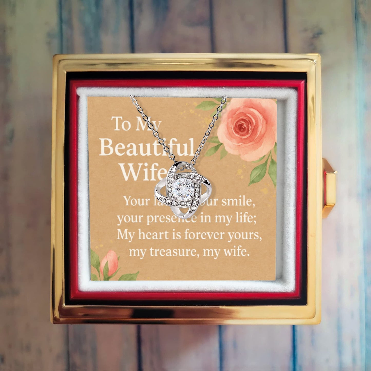 To My Beautiful Wife – Eternal Love Knot Necklace| Romantic – White Gold Finish Jewelry for C30011TY (1 view)