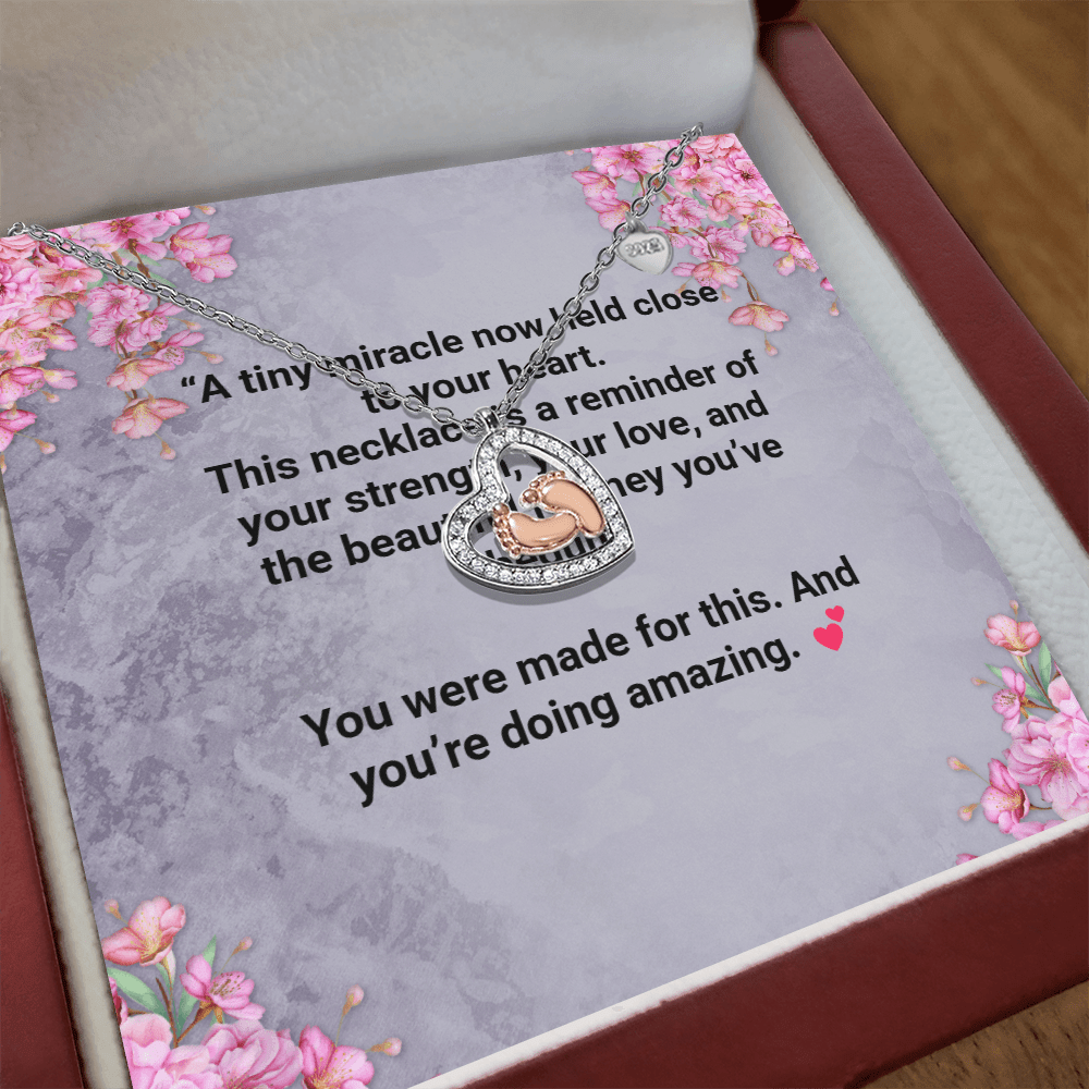 New Mom Baby Feet Heart Necklace – Sentimental Gift with – Luxury Box Jewelry by ShineOn Fulfillment