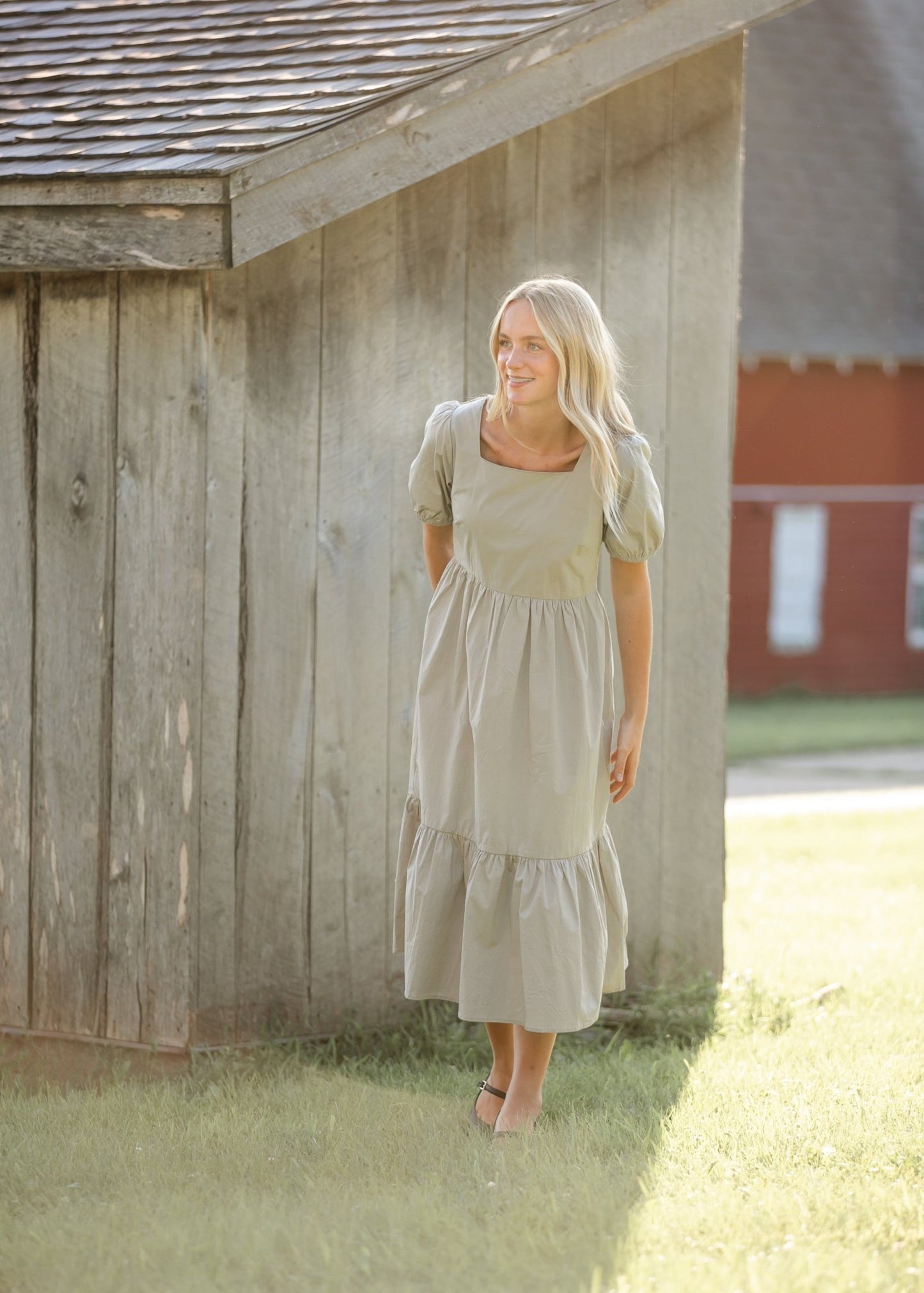 Ava Square Neck Midi Dress – Taupe IC Dresses for glow - up collection (5 view)