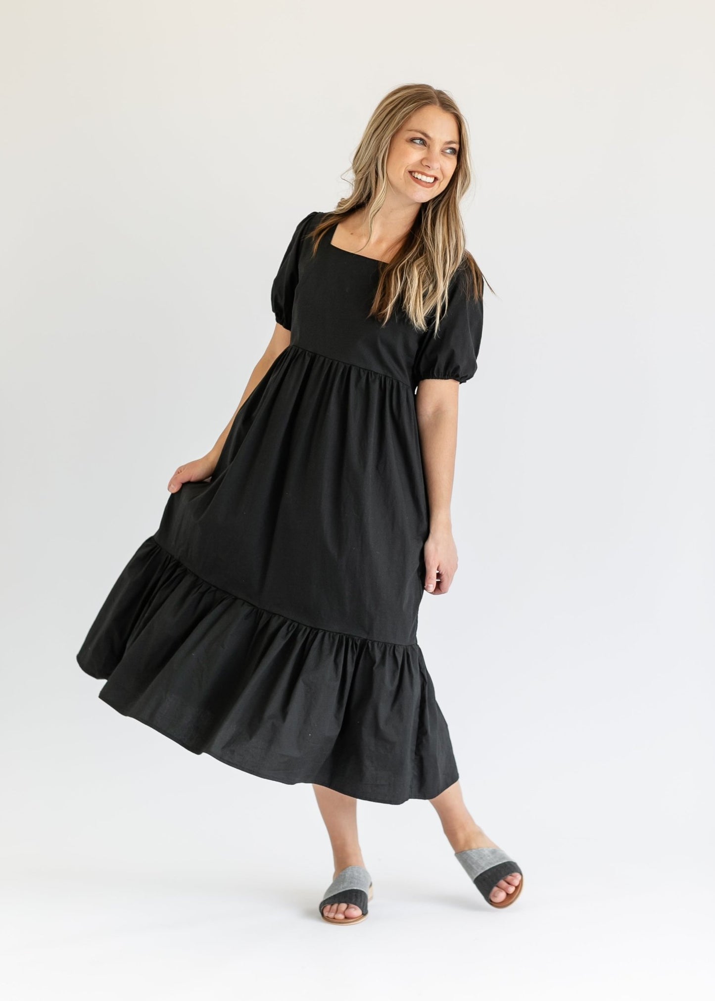 Ava Square Neck Midi Dress – Black IC Dresses for glow - up collection (6 view)