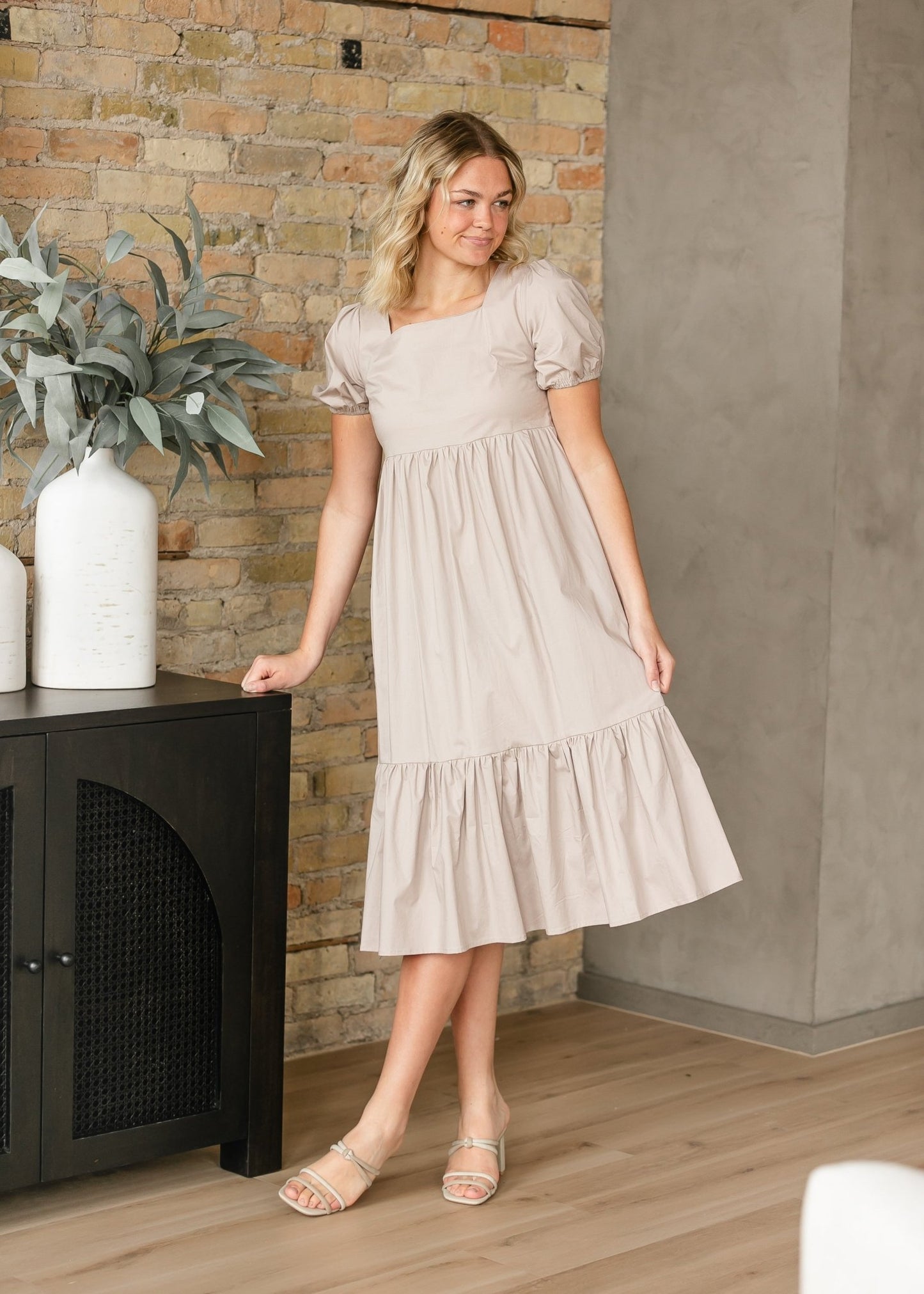 Ava Square Neck Midi Dress – Taupe IC Dresses for glow - up collection (2 view)