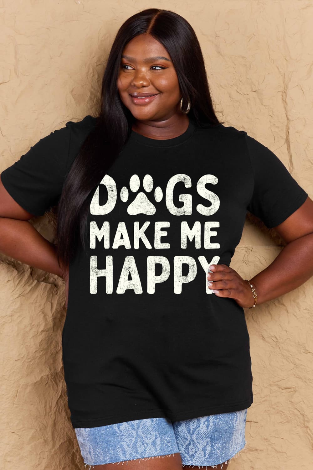 Simply Love Full Size DOGS MAKE ME HAPPY Graphic Cotton T-Shirt – Black Women's Top for Shopify Collective (20 view)