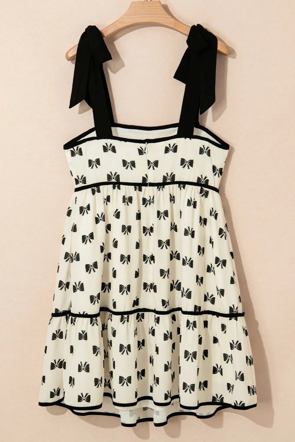 Bow Knot Color Contrast Trim Knotted Shoulder Mini Dress – Beige for Shopify Collective (8 view)