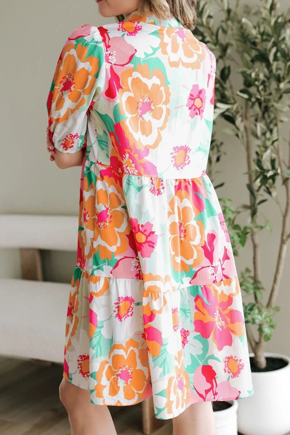 Button Down Floral Puff Sleeve Babydoll Dress – Strawberry for Shopify Collective (2 view)