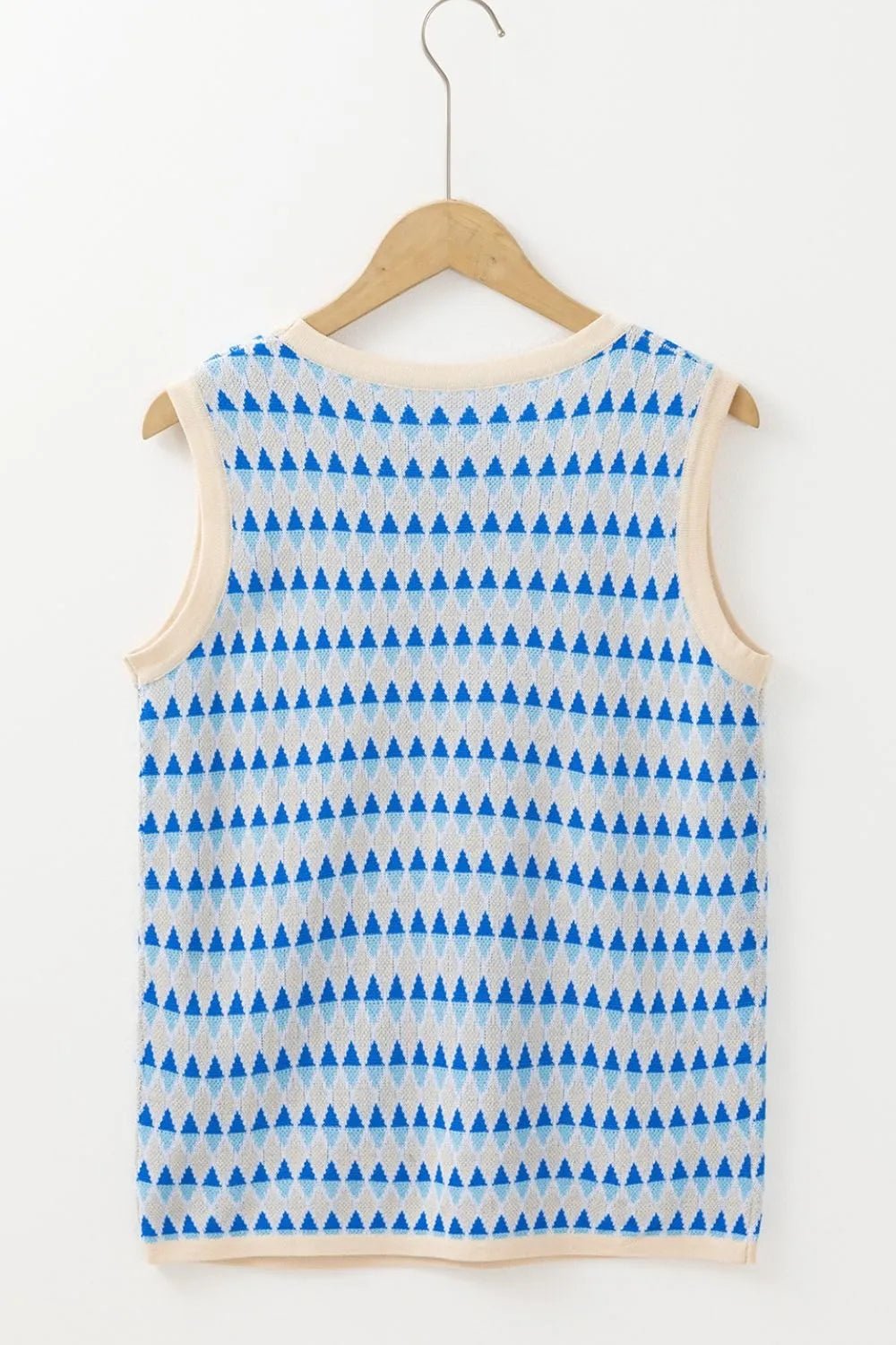 Stripe Geometric Print Round Neck Slim Fit Sweater Vest – Light Blue for Shopify Collective (7 view)