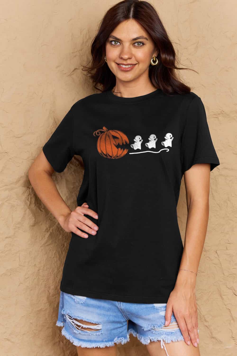 Simply Love Full Size Jack - O' - Lantern Graphic Cotton Tee – Black Women's Top for Shopify Collective (14 view)