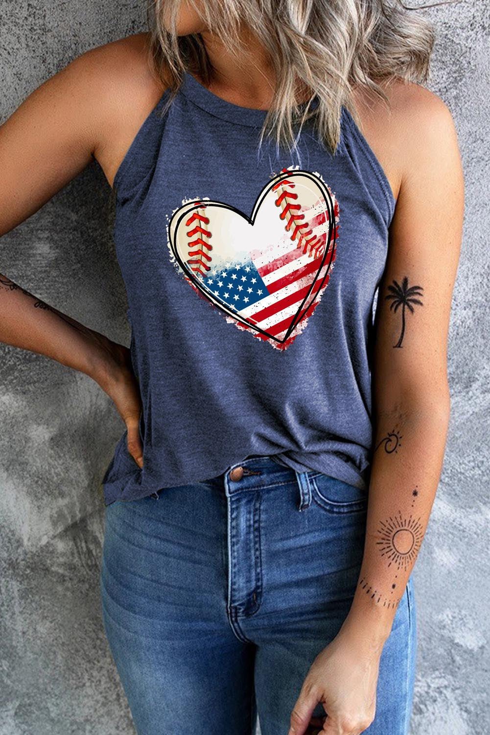 US Flag Heart Graphic Tank – Dusty Blue for low - stock - alert - sent (1 view)