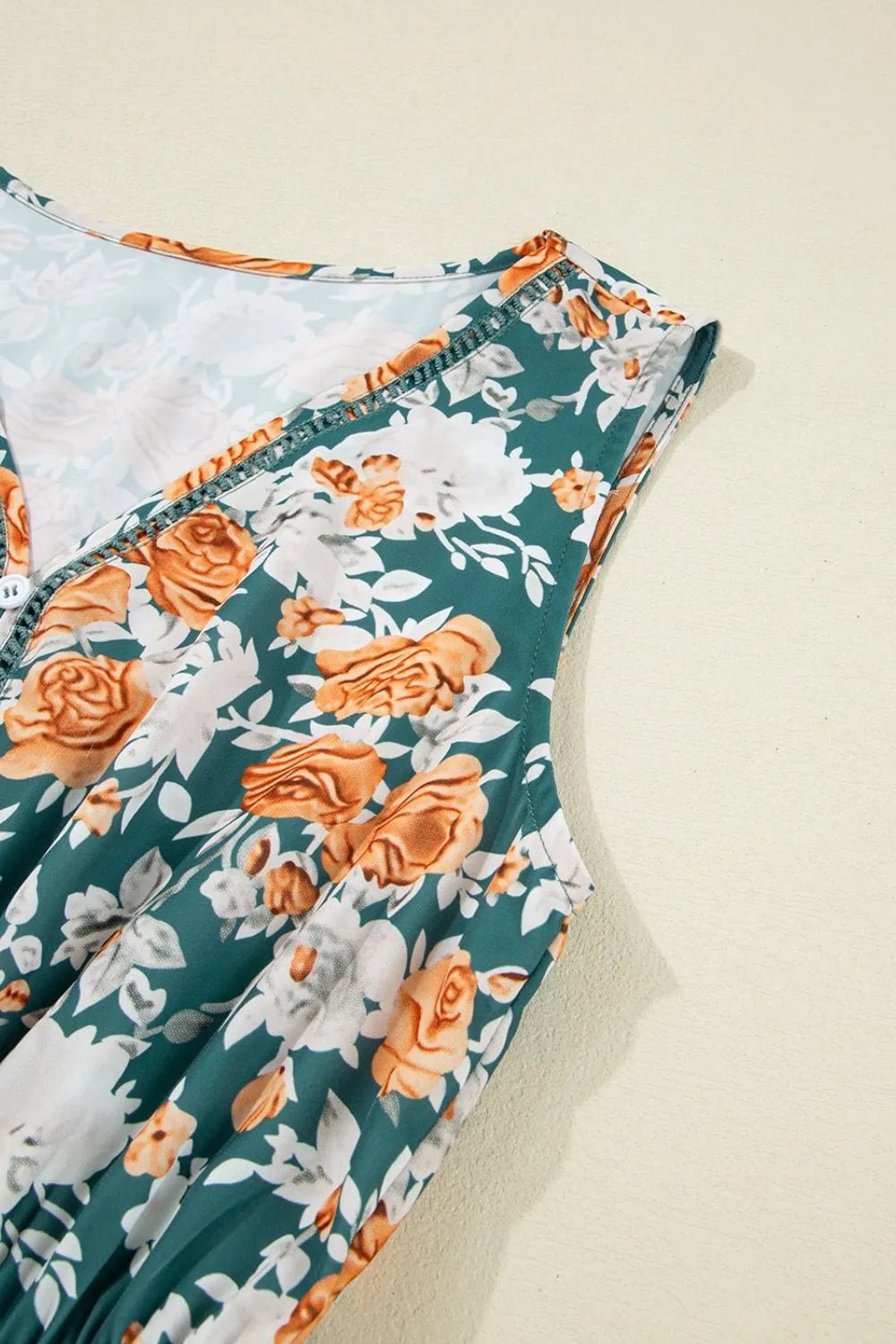 Floral Print Trimmed V Neck Tie Waist Sleeveless Dress – Floral for Shopify Collective (10 view)